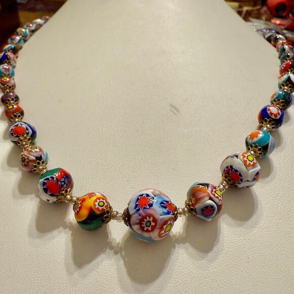 🎉HP!🎉Vintage Venetian Murano Glass Millefiori Beaded Necklace - Picture 3 of 7